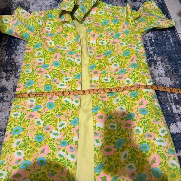Jan Sue Green & Pink Floral Short Sleeve MIDI Length Jacket Size Large - Picture 7 of 9